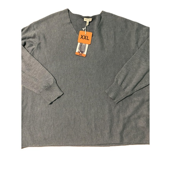 NWT El Moss XXL Dark Black Iris V-Neck Ribbed Knit Long Sleeve Sweater - Picture 1 of 5